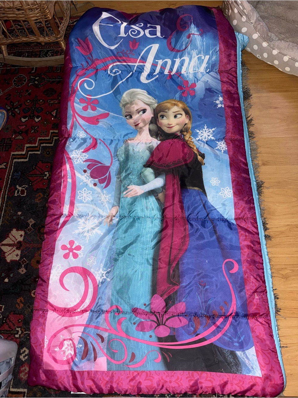 DISNEY FROZEN ELSA & ANNA SLEEPING BAG BRIGHTLY COLORED 28” X 56”